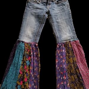 Purple and Blue Flare Wide Leg Jeans
